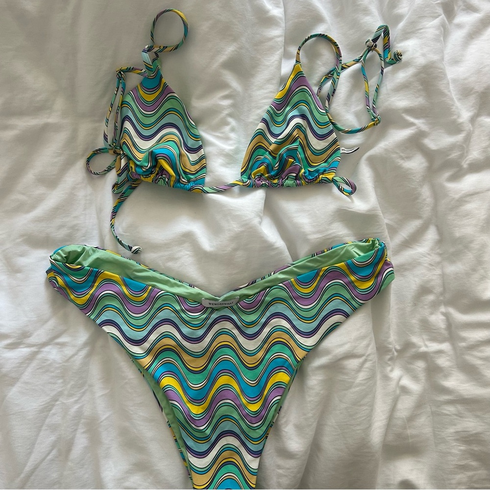 We Wore What Cooper Wavy Stripe Triangle Bikini Top